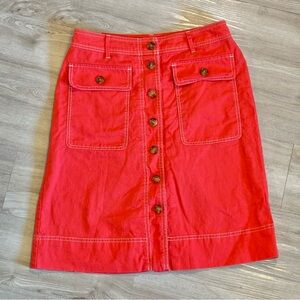 J. Crew Women Button Through Belted Linen Midi Skirt Size 4 Lined *Missing Belt*